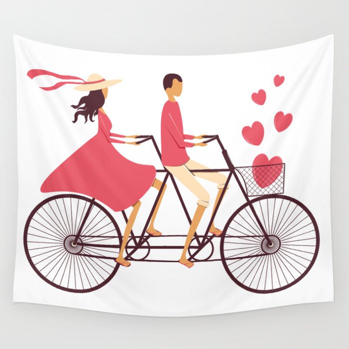 Love Couple riding on the bike Wall Tapestry