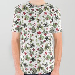 Lucky Ladybugs and Clovers Pattern All Over Graphic Tee
