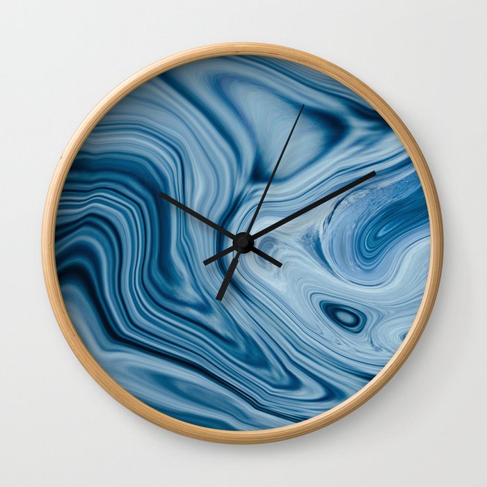 Splash of Blue Swirls, Digital Fluid Art Graphic Design Wall Clock