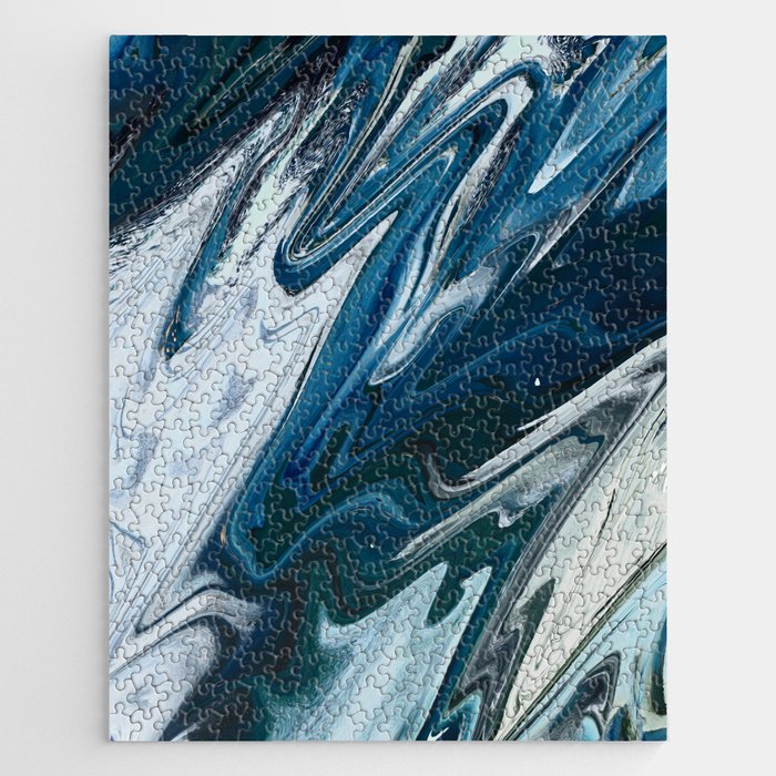 Gemstone [3]: a vibrant abstract melted design in blues and white by Alyssa Hamilton Art Jigsaw Puzzle