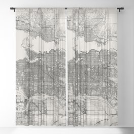 Canada, Vancouver - Black & White Aesthetic City Map Sheer Curtain