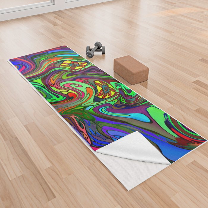 Converging Colorful Swirls Psychedelic Pattern Yoga Towel
