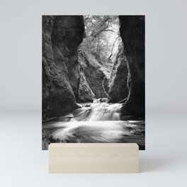 A river runs through it; river through rocky gorge time lapse black and white nature art photograph - photogrpahy - photographs Mini Art Print