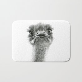 Cute Ostrich SK053 Bath Mat | Schukina, Nature, Drawing, Graphite, Ink, Animal, Ostrich, Chalk Charcoal, Cute, Black and White 