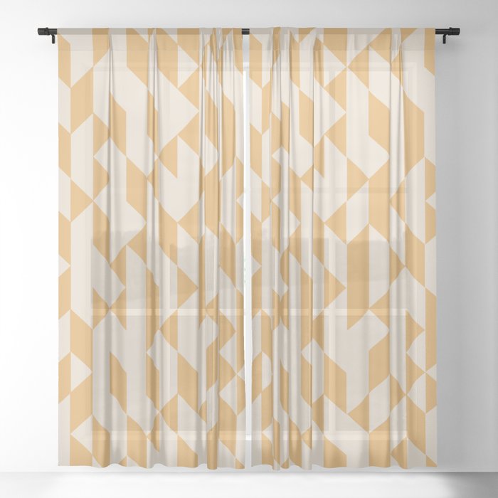 Abstract Geometric Pattern Ivory and Yellow Sheer Curtain