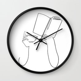 Book & Coffee Wall Clock | Happy, Drawing, Female, Cafe, Morning, Girl, Lines, Art, Digital, Book 