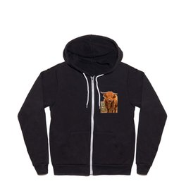Highland Cow in a Fence Zip Hoodie
