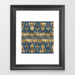 Papyrus, Lotus Ancient Egyptian Decor Architecture - Navy & Gold Framed Art Print