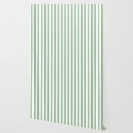 Fern Green and White Vertical Vintage American Country Cabin Ticking Stripe Wallpaper