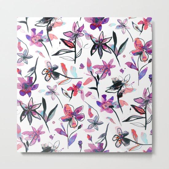 Ink flowers pattern - Viola Metal Print