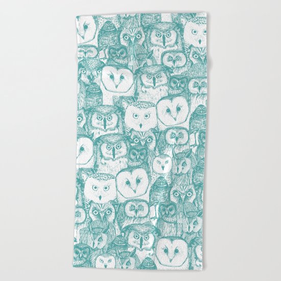 just owls teal blue Beach Towel