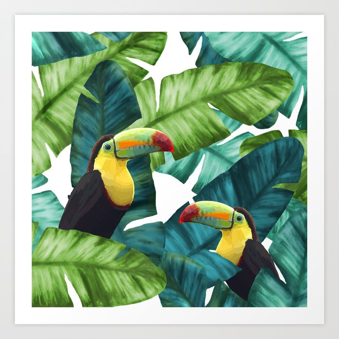 Toucans Tropical Banana Leaves Pattern Art Print
