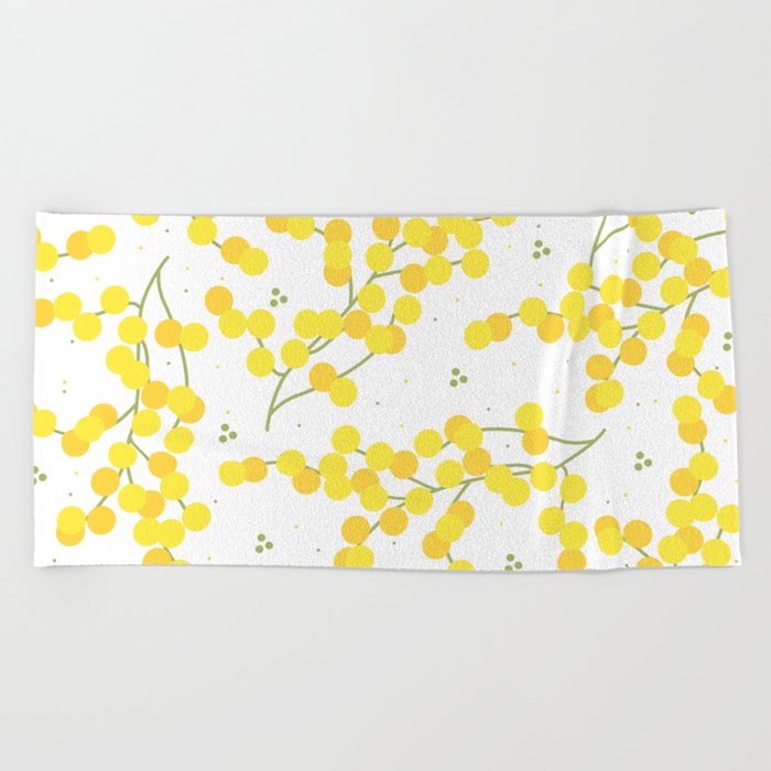 Yellow Wattle Flower Print Beach Towel