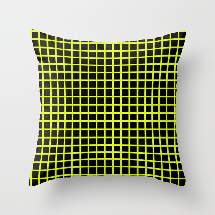 Bright chartreuse black grid Throw Pillow by Veronica Beccabunga