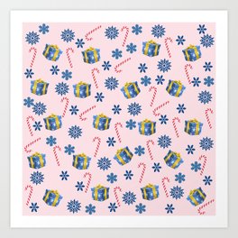 Merry Christmas Gift Snowflakes Candy Cain Art Print