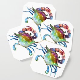 Crab, Turquoise, Olive Green Purple Sea world artwork Coaster