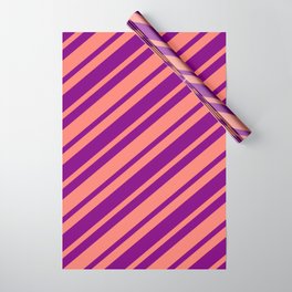 [ Thumbnail: Salmon and Purple Colored Pattern of Stripes Wrapping Paper ]
