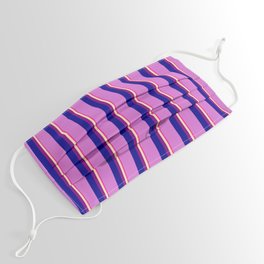 [ Thumbnail: Deep Pink, Beige, Purple, Dark Blue, and Orchid Colored Stripes Pattern Face Mask ]