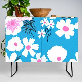Modern Spring Wildflowers Turquoise Blue Credenza