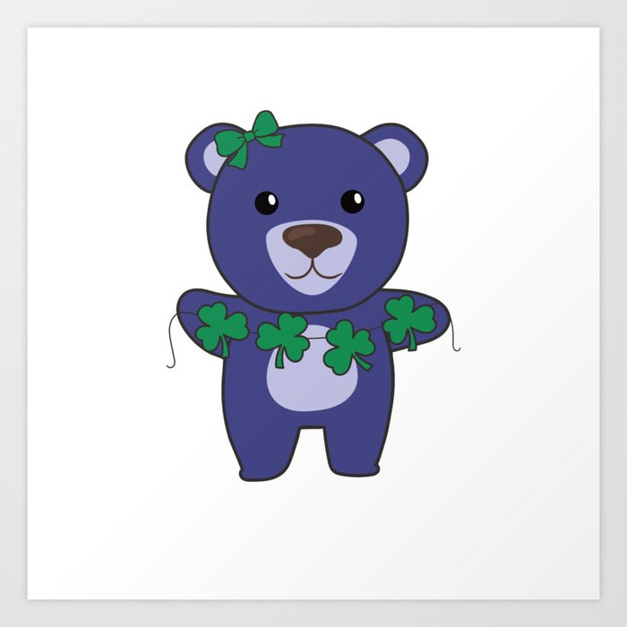Bear With Shamrocks Cute Animals For Luck Art Print