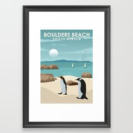 Boulders Beach South Africa Travel Poster Framed Art Print | Travel, Minimalistic, Safari, Nature, Retro, Penguins, South, Vintage, Bouldersbeach, Penguin 
