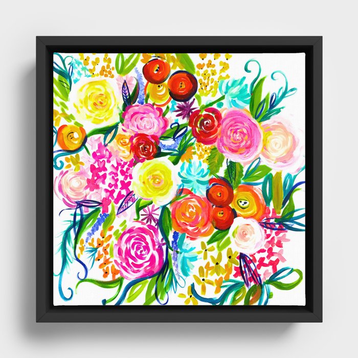 Bright Colorful Floral painting Framed Canvas