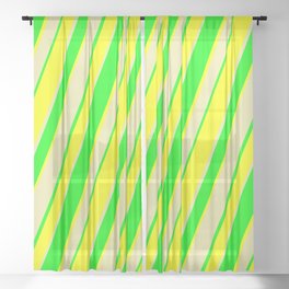 [ Thumbnail: Lime, Yellow, and Pale Goldenrod Colored Striped Pattern Sheer Curtain ]