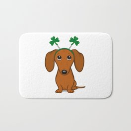Funny Saint Patrick's Day Dog | Cute Dachshund with Shamrocks Bath Mat | Shamrockdog, Funnydog, Weeniedog, Drawing, Doxie, Funnysaintpatricks, Wienerdog, Shamrock, Doglover, Sausagedog 
