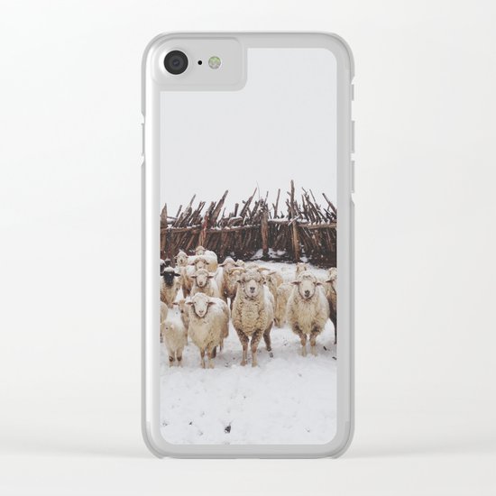 Snowy Sheep Stare Clear iPhone Case