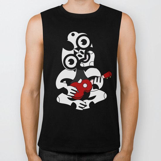 Black and Grey Hei Tiki playing a Ukulele Biker Tank