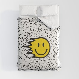 Smiley Face on Black and White Speckled Print Comforter