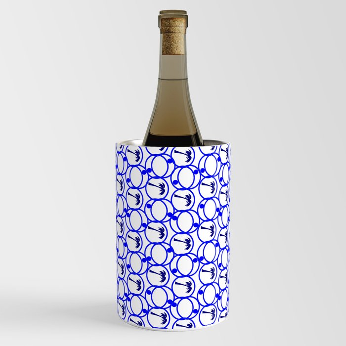 Blue and White Geometric Pattern With Palm Trees Wine Chiller