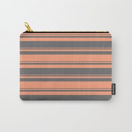 [ Thumbnail: Dim Gray & Light Salmon Colored Lined Pattern Carry-All Pouch ]