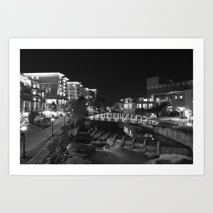 Downtown cityscape of Greenville South Carolina at night Art Print