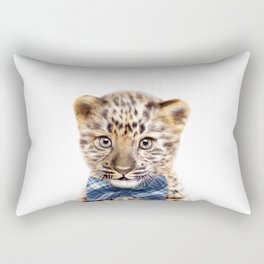 Baby Leopard With Blue Bowtie, Kids Art, Safari Animals, Baby Animals Art Print by Synplus Rectangular Pillow