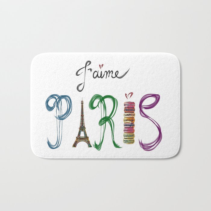 J'aime Paris - Eiffel Tower and Macaron Photograph and Illustration Bath Mat