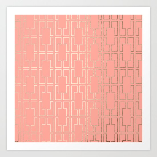 Simply Mid-Century in White Gold Sands on Salmon Pink Art Print