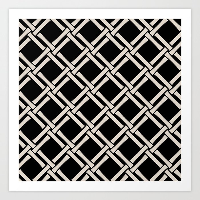 Classic Bamboo Trellis Pattern 228 Black and LinenWhite Art Print
