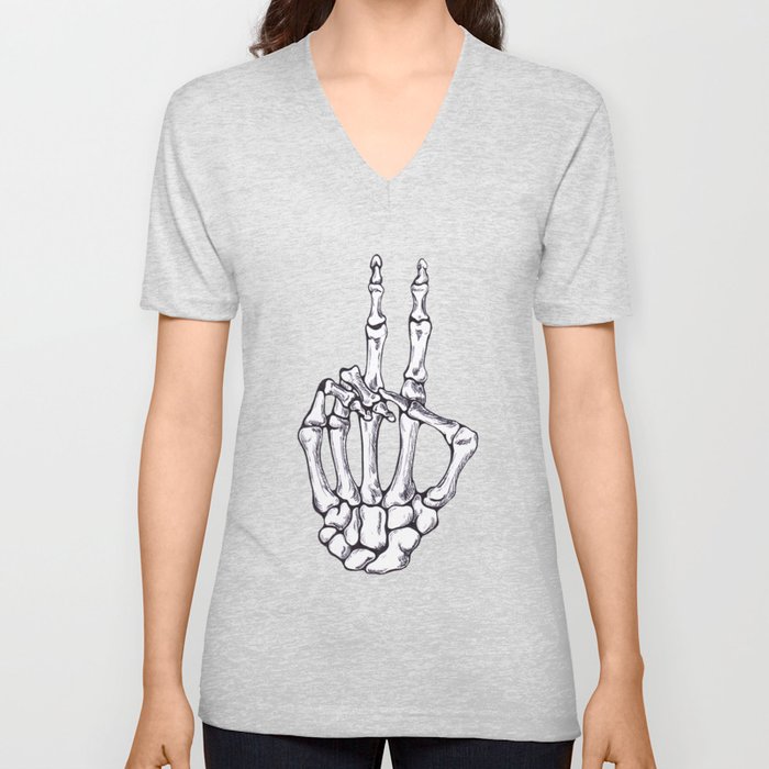 Peace Skeleton Hand V Neck T Shirt