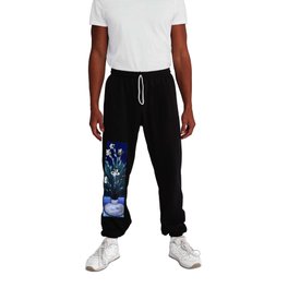 Night of the Blue & White Canadian Anemone and Lonely Female Figure by Marguerite Blasingame Sweatpants