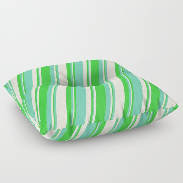 Lime Green, Aquamarine & Beige Colored Stripes/Lines Pattern Floor Pillow
