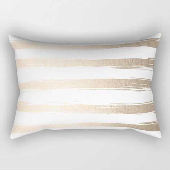 Simply Brushed Stripes White Gold Sands on White Rectangular Pillow