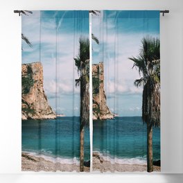 Spain Photography - Beautiful Beach Surrounded By Palm Trees And Hills  Blackout Curtain