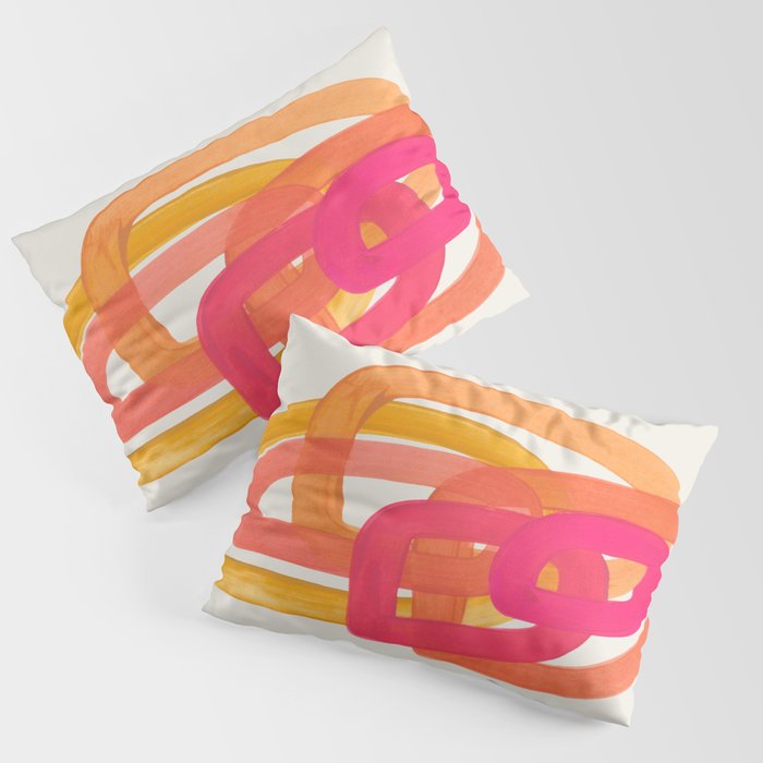 Funky Retro 70's Style Pattern Orange Pink Greindent Striped Circles Mid Century Colorful Pop Art Pillow Sham