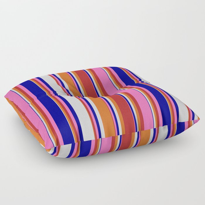 Eyecatching Chocolate, Red, Hot Pink, Dark Blue & Light Gray Colored Lines/Stripes Pattern Floor Pillow