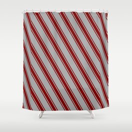 [ Thumbnail: Dark Gray and Maroon Colored Stripes Pattern Shower Curtain ]