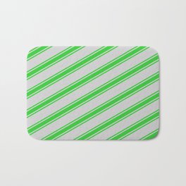 [ Thumbnail: Light Grey and Lime Green Colored Stripes Pattern Bath Mat ]