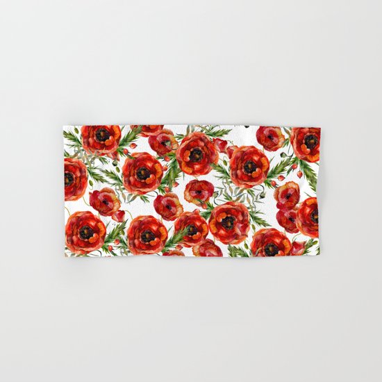 Poppy Pattern On White Background Hand & Bath Towel