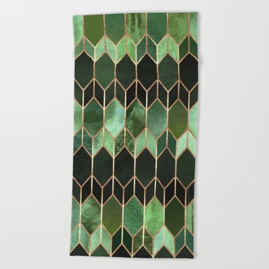 Stained Glass 5 - Forest Green Beach Towel