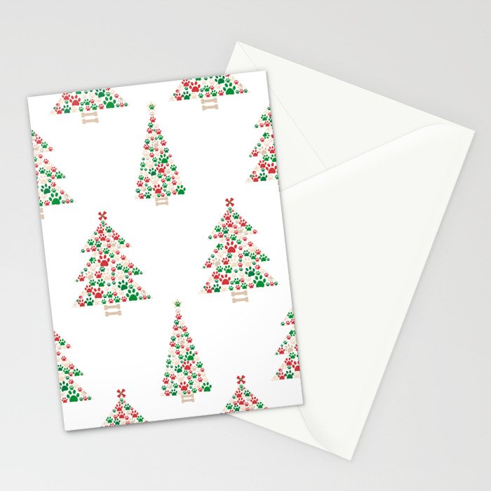 Made of paw print Christmas tree. Christmas and Happy new year seamless  fabric design pattern white background Wrapping Paper by gulsengunel